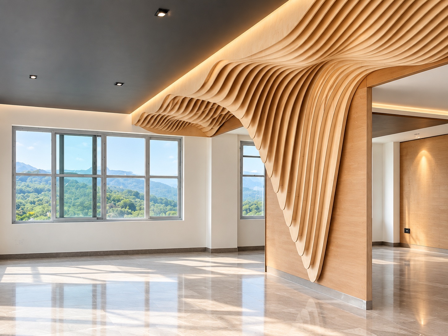 Parametric acoustic ceiling under installation