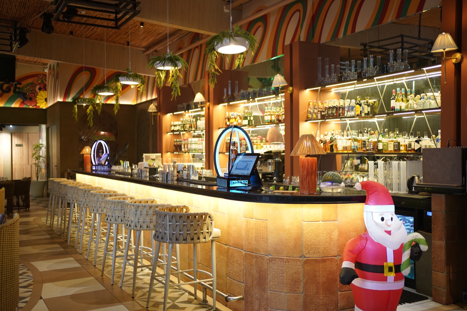 Bar interior with warm lighting