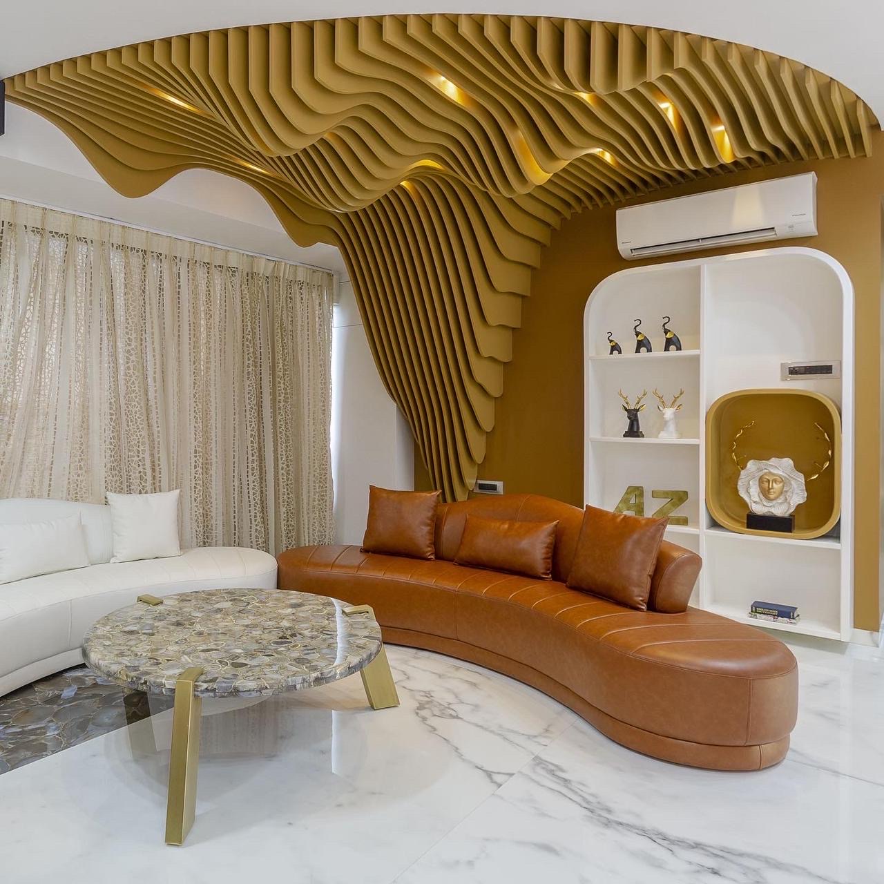 Sculpted acoustic ceiling in a private lounge