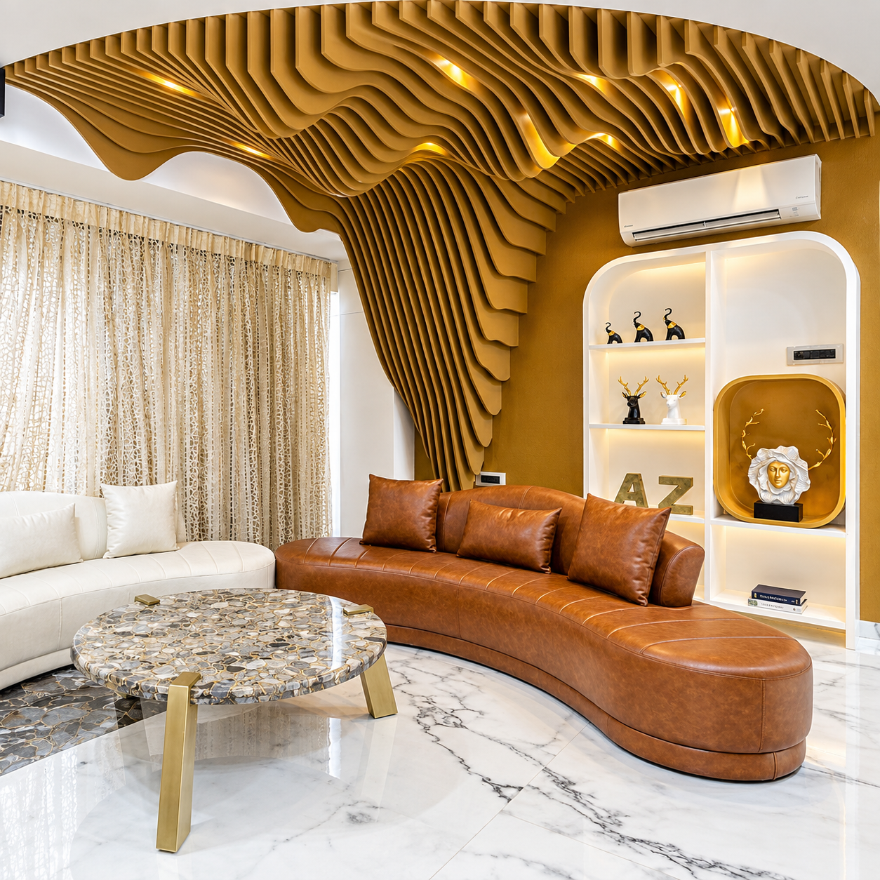 Sculpted acoustic ceiling in a private lounge